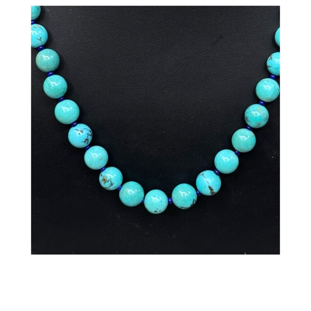 Vintage Turquoise Graduated Beaded Necklace Lapiz Lazuli Spacer Sterling Clasp
